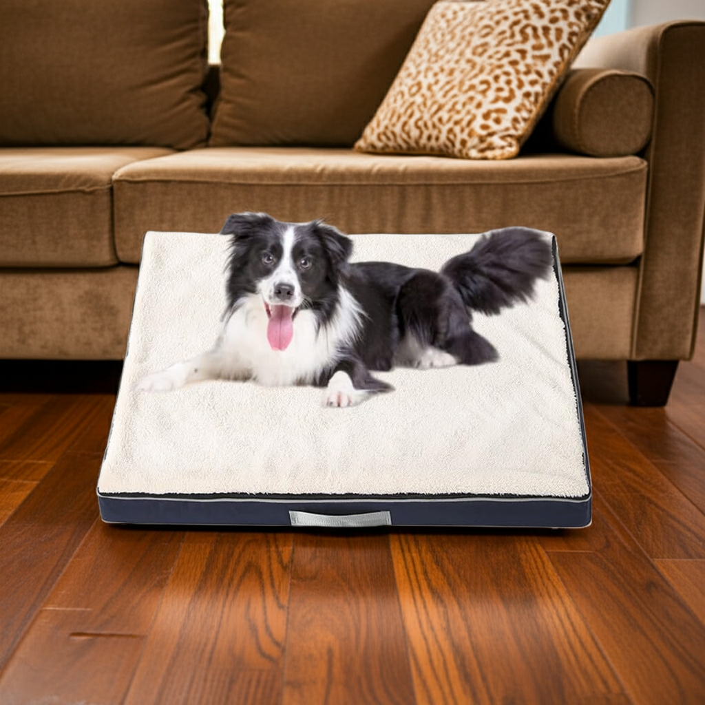FAOLONE Memory Foam Dog Bed for Extra Large Dogs Washable Dog BedsOrthopedic Waterproof Large Dog Bed with Washable Removable Cover (M White Blue)